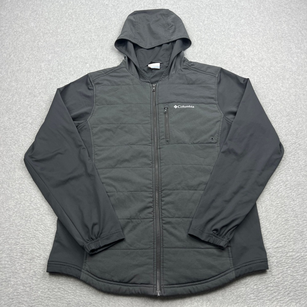 Columbia Hooded Hybrid Jacket Mens Medium Gray Full Zip Quilted Sportswear Layer